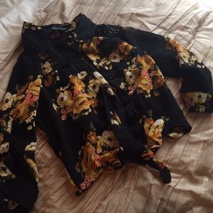 Floral Black Crop Top